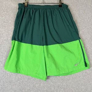 Nike Dri Fit Mens Size Large Athletic 9" Shorts Green Colorblock Elastic Waist
